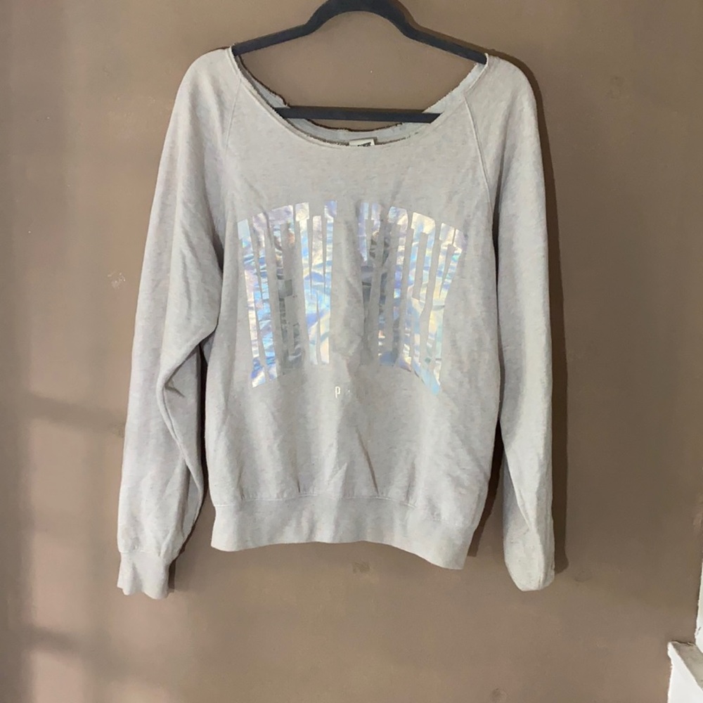 Retro Off-shoulder iridescent PINK New York sweatshirt size medium